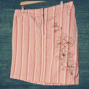 Lane Bryant Skirt 16 Womens Pink Beige Striped Floral Embroidered Pencil Casual